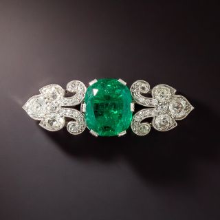 Art Deco 9.25 Carat Emerald and Diamond Brooch  - 1