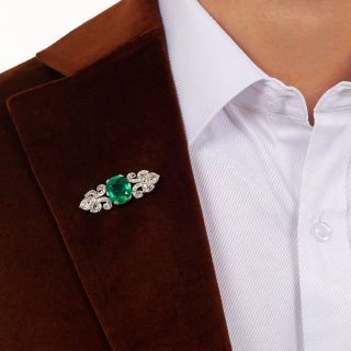 Art Deco 9.25 Carat Emerald and Diamond Brooch 