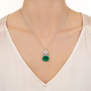 Art Deco 9.25 Carat Emerald and Diamond Pendant