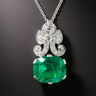 Art Deco 9.25 Carat Emerald and Diamond Pendant - 8