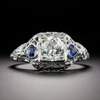 Art Deco .90 Carat Diamond and Sapphire* Hearts Ring - GIA I VS1 - 3