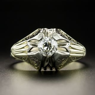 Art Deco .90 Carat Diamond Two-Tone Solitaire Ring - 3