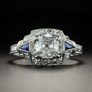 Art Deco .92 Carat Diamond and Sapphire* Engagement Ring - GIA G I1 - 2