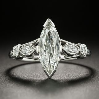 Art Deco .94 Carat Marquise-Cut Diamond Engagement Ring - GIA H VS2 - 2