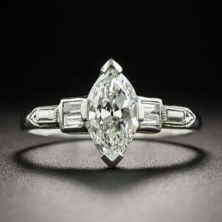 Art Deco .94 Carat Marquise Cut Diamond Engagement Ring - GIA H VVS2 - 1