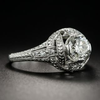 Art Deco .95 Carat Diamond Platinum Solitaire Engagement Ring