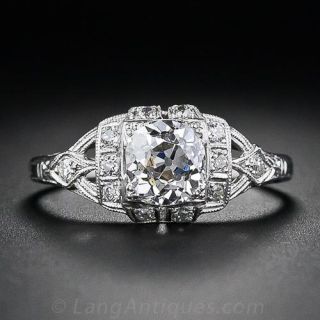 Art Deco .97 Carat Old Mine-Cut  Diamond Engagement Ring - GIA J VS2 - 1