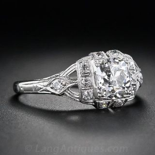 Art Deco .97 Carat Old Mine-Cut  Diamond Engagement Ring - GIA J VS2