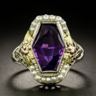 Art Deco Amethyst and Seed Pearl Tri-Color Ring - 2