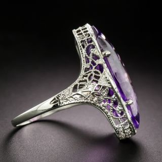 Art Deco Amethyst Cabochon Filigree Ring