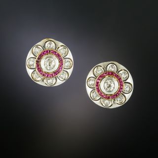 Art Deco and Diamond and Ruby Circle Earrings - 2