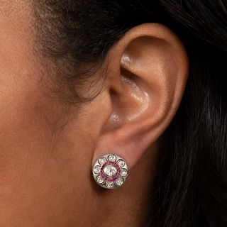 Art Deco and Diamond and Ruby Circle Earrings