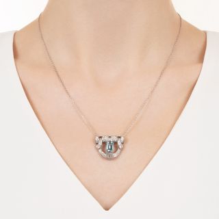 Art Deco Aquamarine And Diamond Necklace
