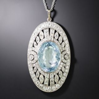 Art Deco Aquamarine and Diamond Pendant - 3