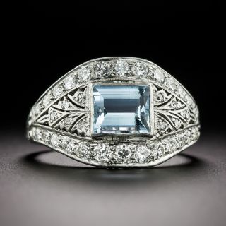 Art Deco Aquamarine and Diamond Ring - 3