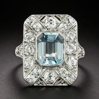 Art Deco Aquamarine and Diamond Ring - 2