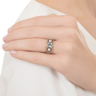 Art Deco Aquamarine and Diamond Three-Stone Ring
