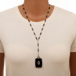 Art Deco Black Enamel and Diamond Locket Necklace by Levitt & Co.