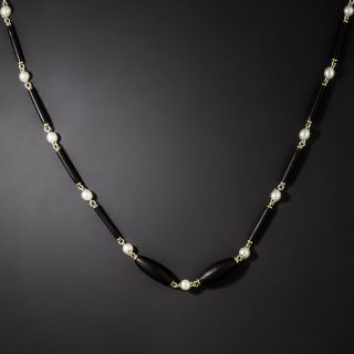Art Deco Black Enamel and Seed Pearl Chain - 1