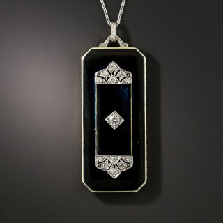Art Deco Black Enamel Diamond Pendant Locket  - 2