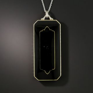 Art Deco Black Enamel Diamond Pendant Locket 
