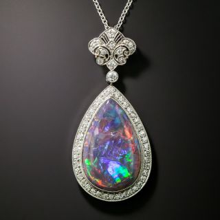Art Deco Black Opal and Diamond Drop Pendant - 2