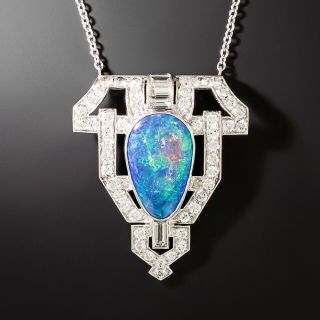 Art Deco Black Opal and Diamond Necklace - 2