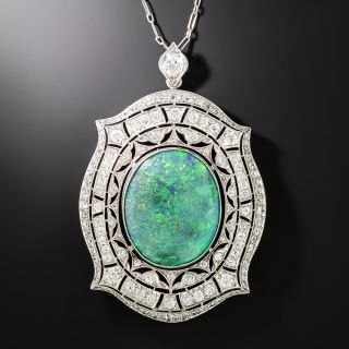 Art Deco Black Opal And Diamond Pendant Necklace - 2