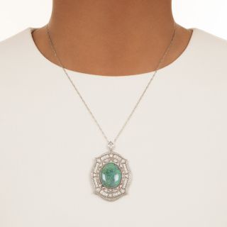 Art Deco Black Opal And Diamond Pendant Necklace