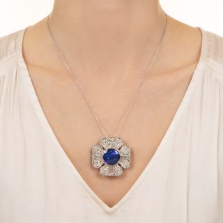 Art Deco Black Opal Diamond Flower Pendant/Brooch
