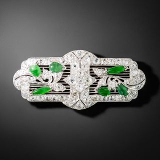Art Deco Burmese Jade and Diamond Brooch - 2