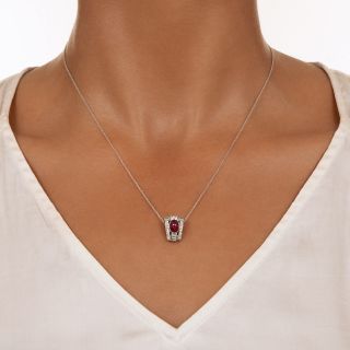 Art Deco Cabochon No-Heat Ruby and Diamond Pendant