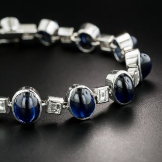 Art Deco Cabochon Sapphire and Diamond Bracelet