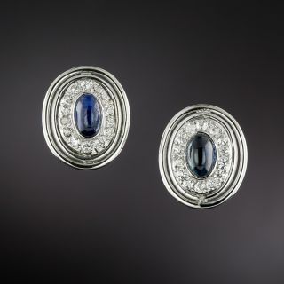 Art Deco Cabochon Sapphire and Diamond Earrings - 3