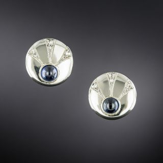 Art Deco Cabochon Sapphire and Diamond Earrings - 2