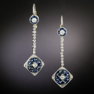 Art Deco Calibre Sapphire and Diamond Dangle Earrings  - 2