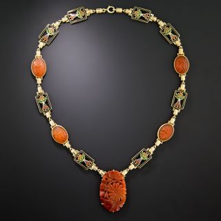 Art Deco Carnelian and Enamel Necklace - 2
