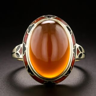 Art Deco Carnelian and Enamel Ring, Size 5 1/4 - 2