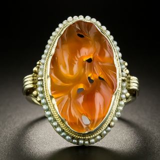 Art Deco Carnelian and Seed Pearl Ring - 3