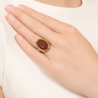 Art Deco Carved Carnelian and Enamel Ring