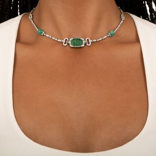 Art Deco Carved Emerald and Diamond Necklace/Bracelets