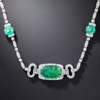 Art Deco Carved Emerald and Diamond Necklace/Bracelets - 3