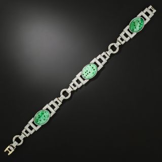 Art Deco Carved Jade and Diamond Bracelet - 2