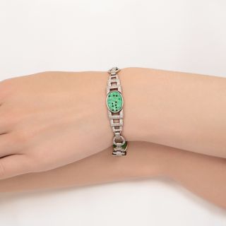 Art Deco Carved Jade and Diamond Bracelet