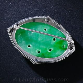 Art Deco Carved Jade and Diamond Pin