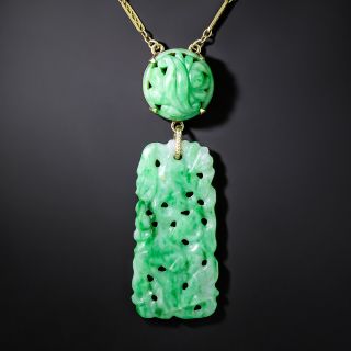 Art Deco Carved Jade Necklace  - 2