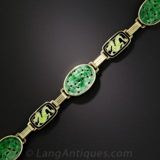 Art Deco Carved Jadeite and Enamel Bracelet