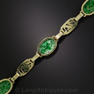 Art Deco Carved Jadeite and Enamel Bracelet