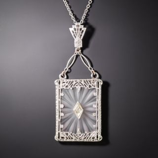Art Deco Carved Rock Crystal and Diamond Pendant Necklace - 5