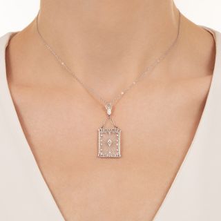 Art Deco Carved Rock Crystal and Diamond Pendant Necklace